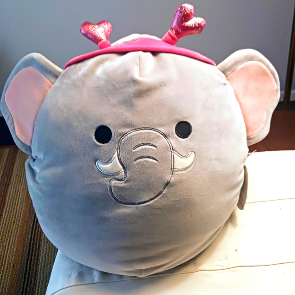 Squishmallows New Mila Gray Elephant Plush Toy with Pink Accents. 14 Inches.